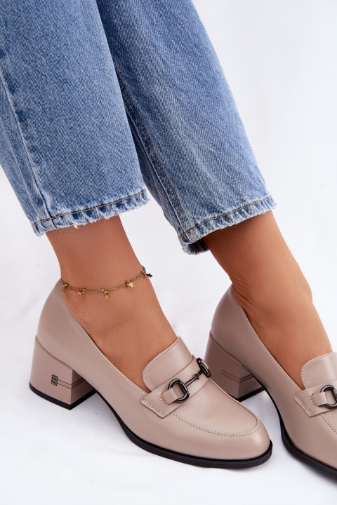 Leather Women's Pumps with Heel Vinceza 18116 Beige