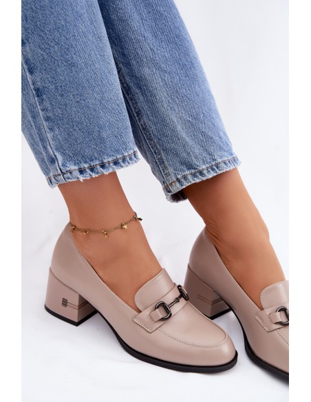 Leather Women's Pumps with Heel Vinceza 18116 Beige