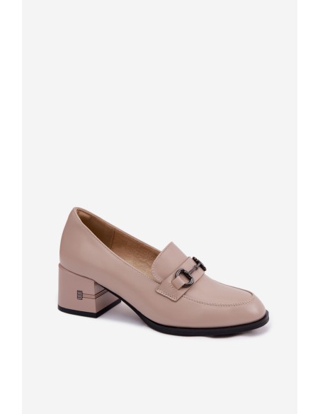 Leather Women's Pumps with Heel Vinceza 18116 Beige