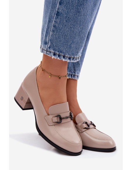 Leather Women's Pumps with Heel Vinceza 18116 Beige