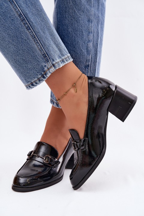 Vinceza Women's Leather Patent Heeled Shoes 18116 Black