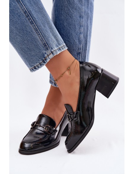 Vinceza Women's Leather Patent Heeled Shoes 18116 Black