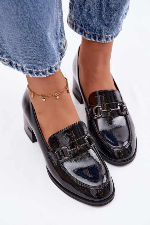 Vinceza Women's Leather Patent Heeled Shoes 18116 Black