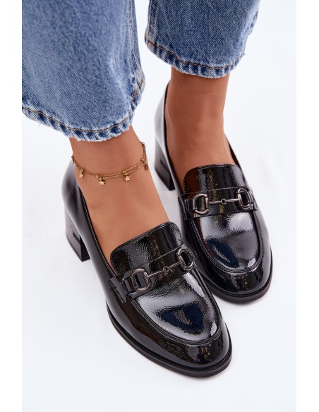 Vinceza Women's Leather Patent Heeled Shoes 18116 Black