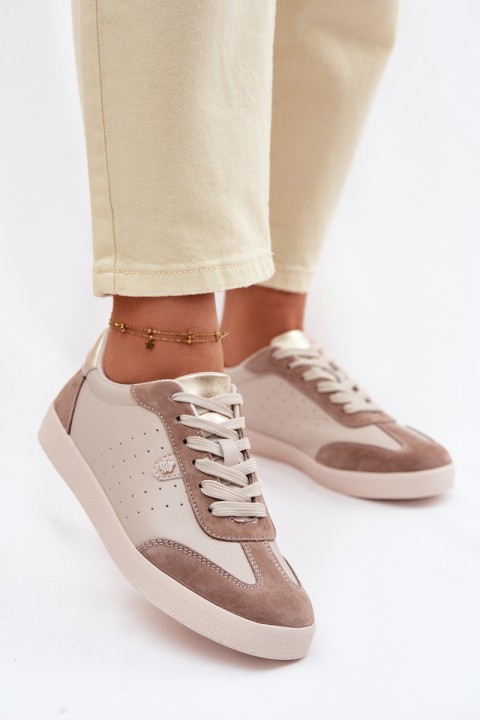 Women's Sneakers Made of Natural Leather LR61-7091 Beige