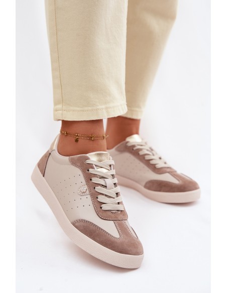 Women's Sneakers Made of Natural Leather LR61-7091 Beige