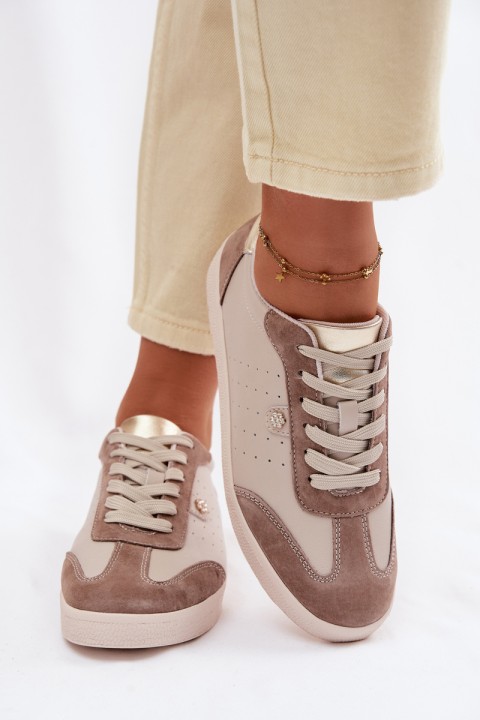 Women's Sneakers Made of Natural Leather LR61-7091 Beige