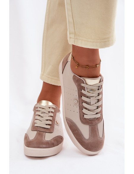 Women's Sneakers Made of Natural Leather LR61-7091 Beige