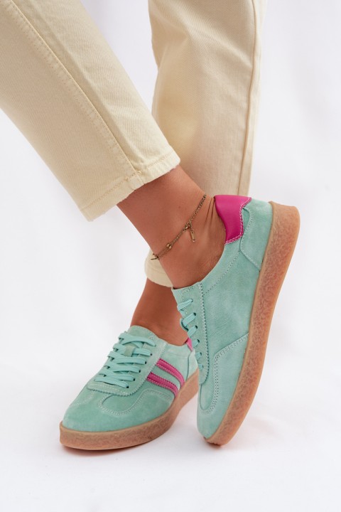 Women's Leather Suede Sneakers S.Barski LR61-7089 Mint