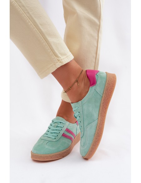 Women's Leather Suede Sneakers S.Barski LR61-7089 Mint