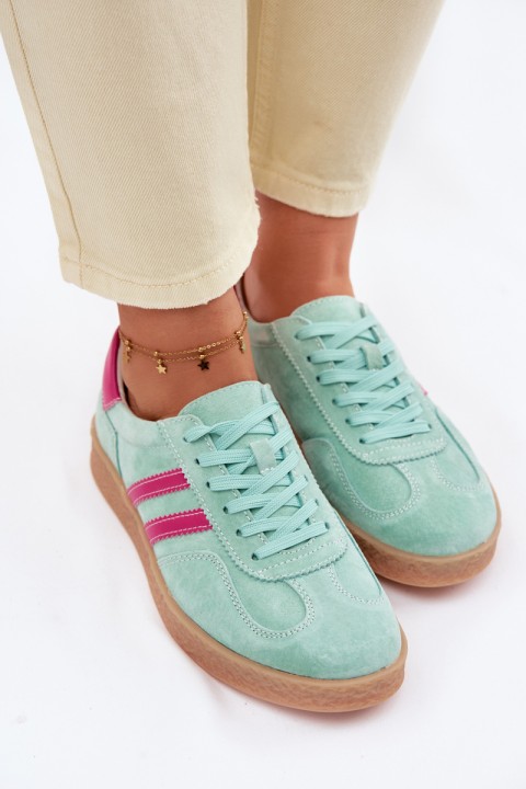Women's Leather Suede Sneakers S.Barski LR61-7089 Mint