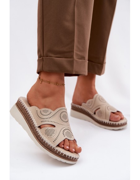 Leather Women's Platform Sandals S.Barski GR61-5915 Beige