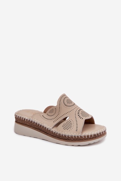 Leather Women's Platform Sandals S.Barski GR61-5915 Beige 2