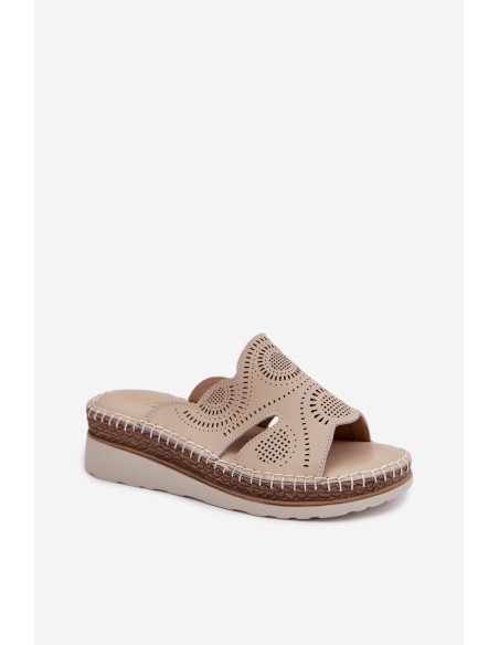 Leather Women's Platform Sandals S.Barski GR61-5915 Beige