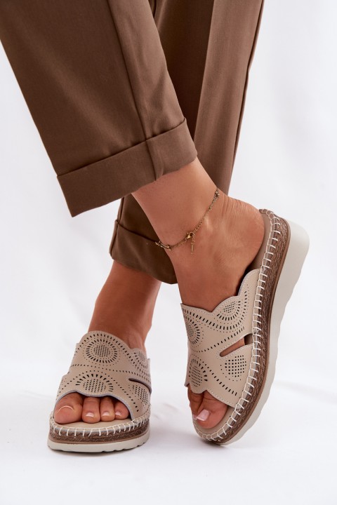 Leather Women's Platform Sandals S.Barski GR61-5915 Beige