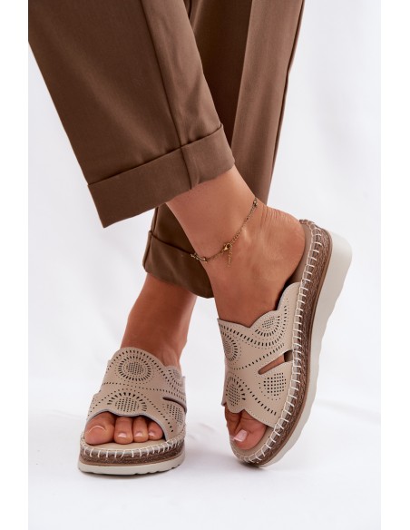 Leather Women's Platform Sandals S.Barski GR61-5915 Beige