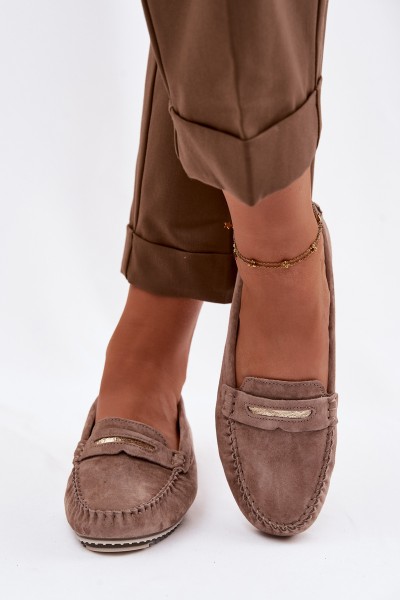 Women's Flat Loafers Made of Natural Suede S.Barski LR61-7029 Brown