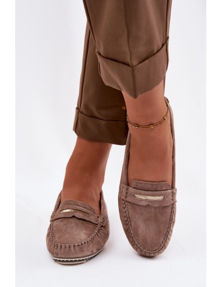 Women's Flat Loafers Made of Natural Suede S.Barski LR61-7029 Brown