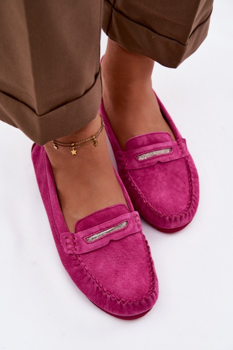 Women's Flat Suede Loafers S.Barski LR61-7029 Fuchsia