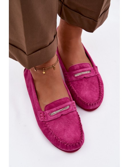 Women's Flat Suede Loafers S.Barski LR61-7029 Fuchsia