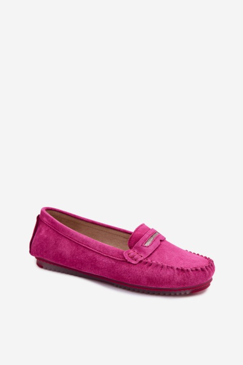 Women's Flat Suede Loafers S.Barski LR61-7029 Fuchsia