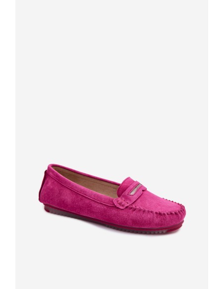 Women's Flat Suede Loafers S.Barski LR61-7029 Fuchsia