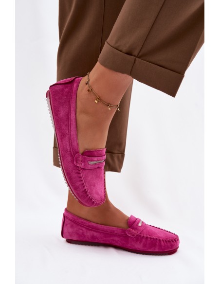 Women's Flat Suede Loafers S.Barski LR61-7029 Fuchsia