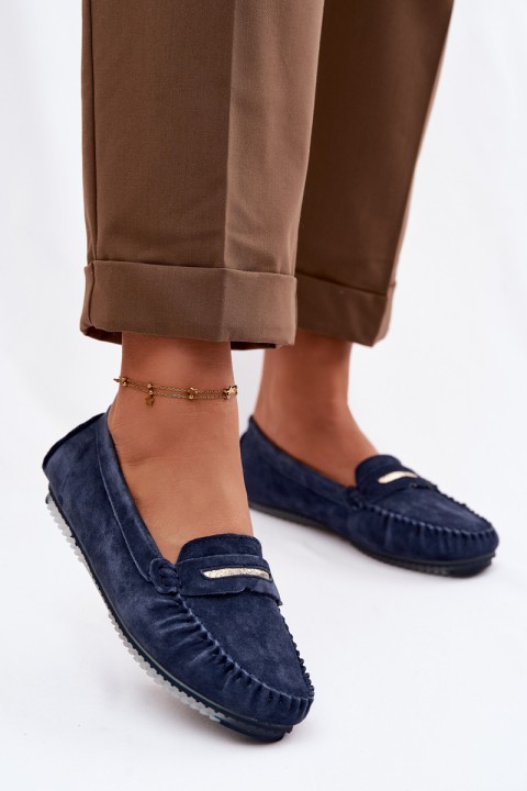 Women's Flat Loafers Made of Genuine Suede S.Barski LR61-7029 Navy Blue