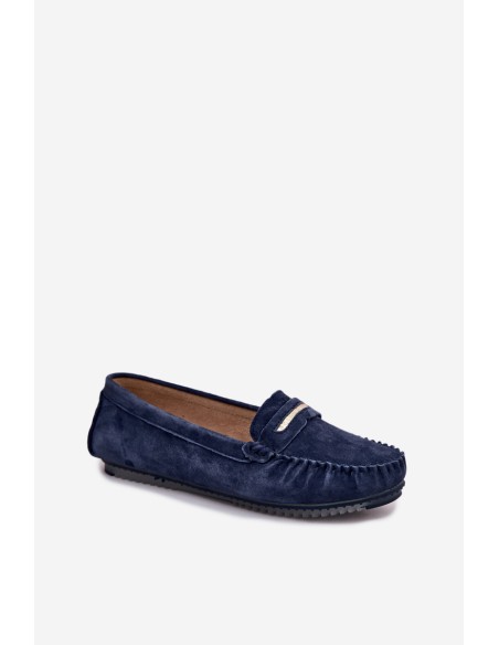 Women's Flat Loafers Made of Genuine Suede S.Barski LR61-7029 Navy Blue