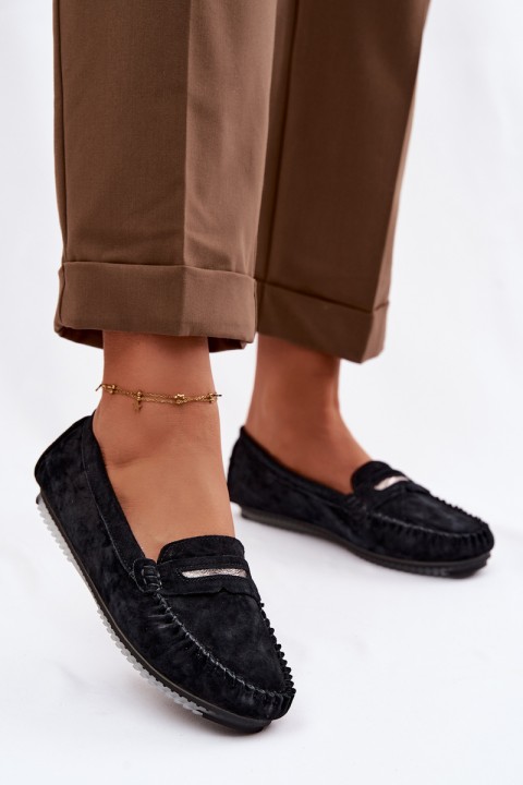 Women's Flat Suede Loafers LR61-7029 Black