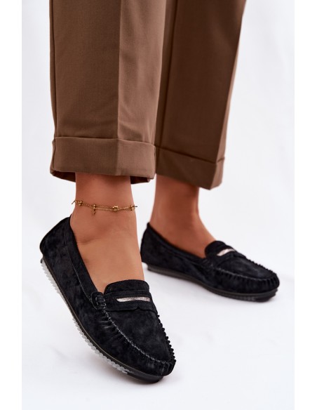 Women's Flat Suede Loafers LR61-7029 Black