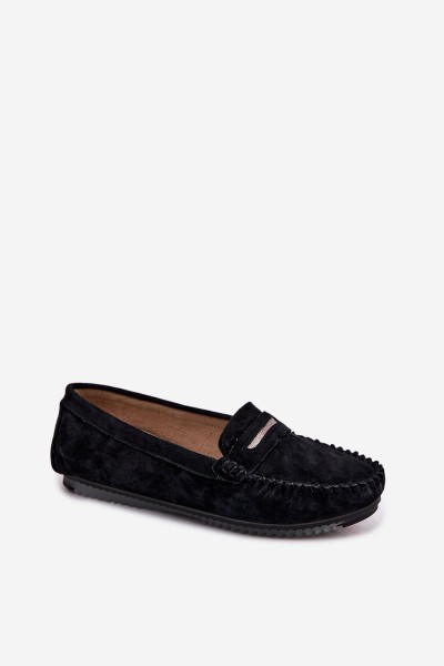 Women's Flat Suede Loafers LR61-7029 Black 2
