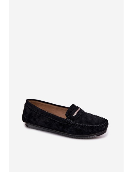 Women's Flat Suede Loafers LR61-7029 Black