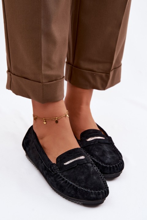 Women's Flat Suede Loafers LR61-7029 Black