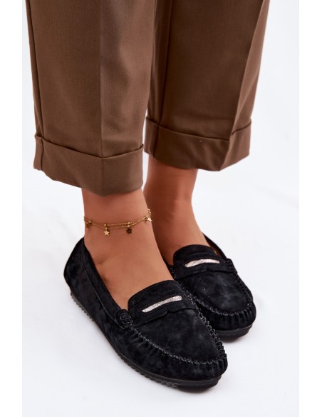 Women's Flat Suede Loafers LR61-7029 Black