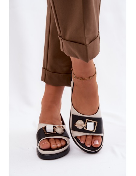 Leather Women's Sandals With Decoration D&A GR61-5932 Beige