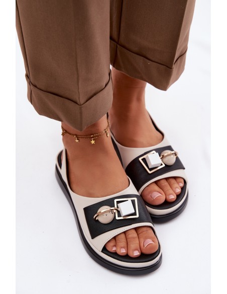 Leather Women's Sandals With Decoration D&A GR61-5932 Beige