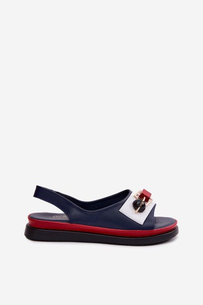 Leather Women's Sandals With Embellishment D&A GR61-5932 Navy Blue 2