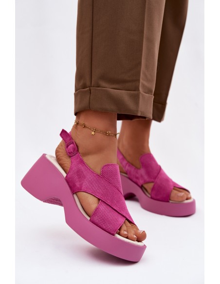 Leather Women's Platform Sandals S.Barski LR61-7005 Fuchsia