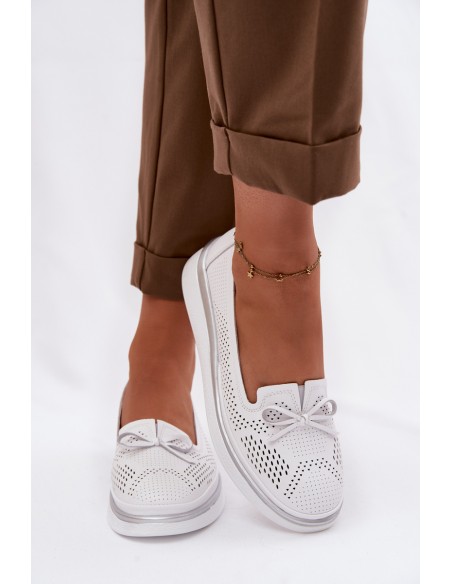 Leather Perforated Platform Shoes S.Barski LR61-7043 White