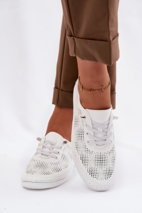 Leather Openwork Women's Loafers LR61-7083 White