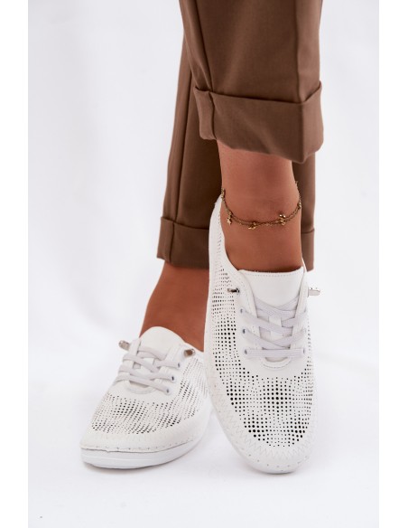 Leather Openwork Women's Loafers LR61-7083 White