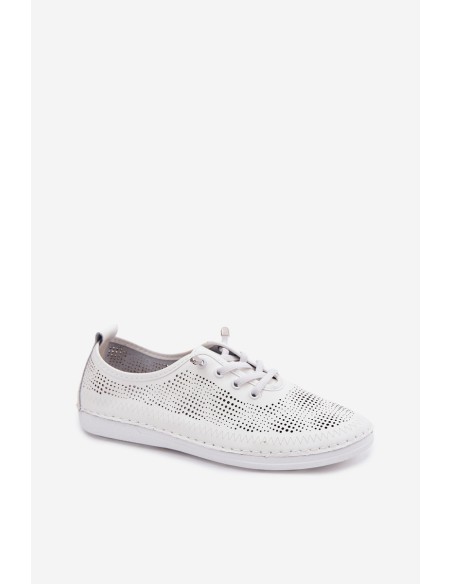 Leather Openwork Women's Loafers LR61-7083 White