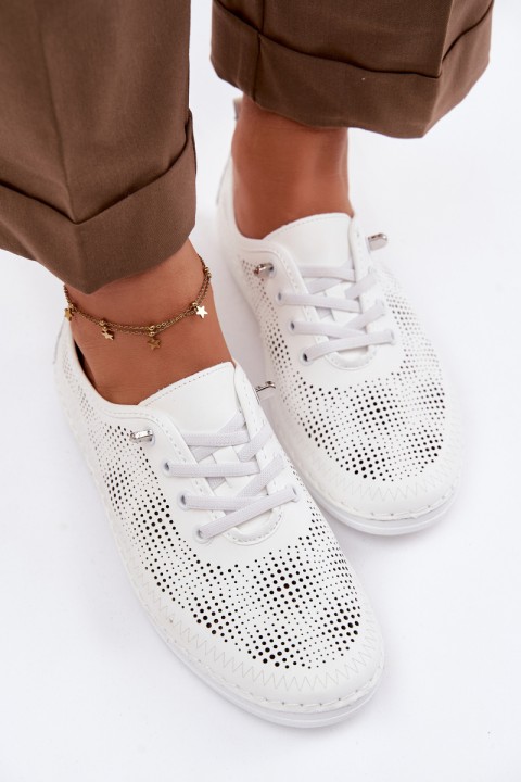 Leather Openwork Women's Loafers LR61-7083 White