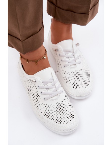 Leather Openwork Women's Loafers LR61-7083 White