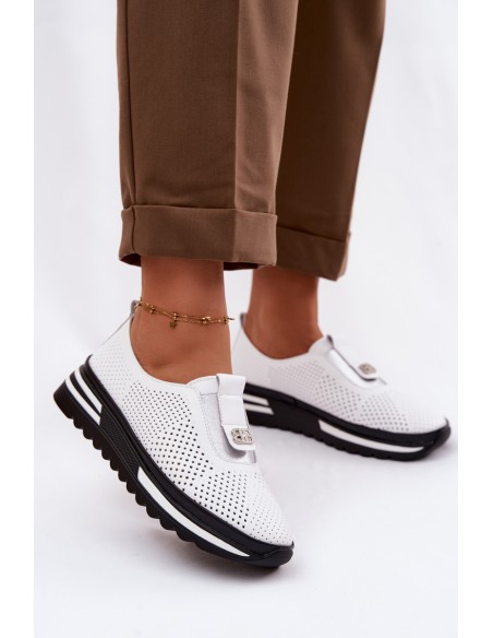 Women's Slip-On Shoes Made of Genuine Leather S.Barski LR61-7092 White