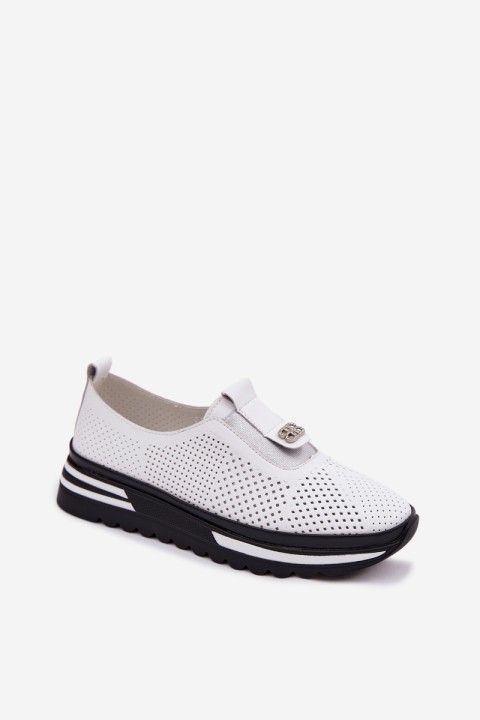 Women's Slip-On Shoes Made of Genuine Leather S.Barski LR61-7092 White