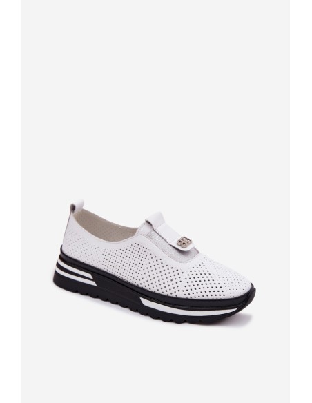 Women's Slip-On Shoes Made of Genuine Leather S.Barski LR61-7092 White