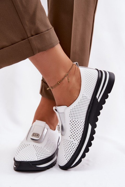 Women's Slip-On Shoes Made of Genuine Leather S.Barski LR61-7092 White