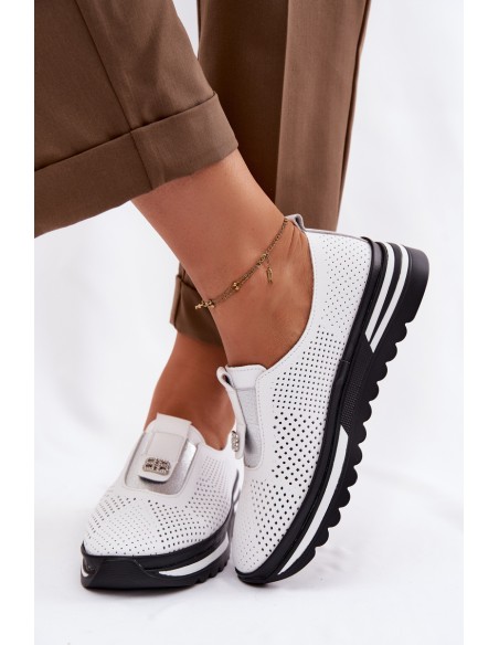 Women's Slip-On Shoes Made of Genuine Leather S.Barski LR61-7092 White